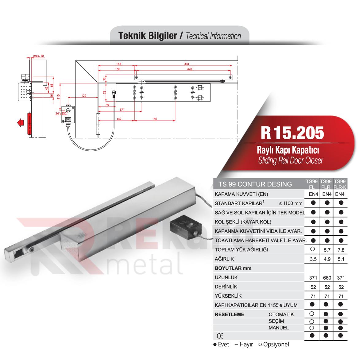 Rekard Metal | R15.205 Raylı Kapı Kapatıcı