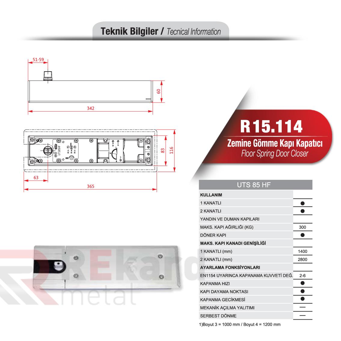 Rekard Metal | R15.114 Zemine Gömme Kapı Kapatıcı