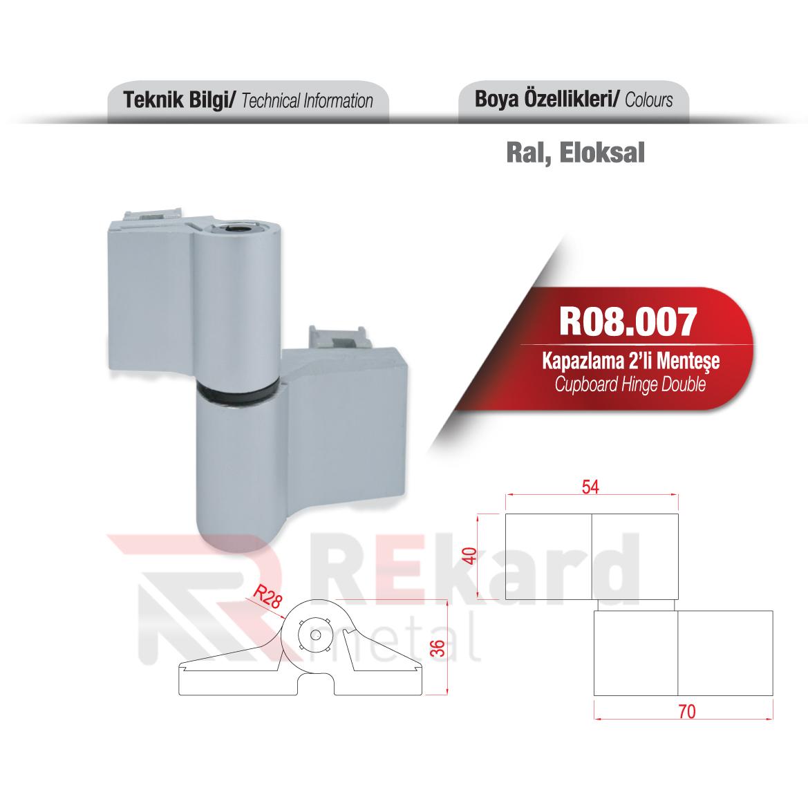 Rekard Metal | R08.007 Kapazlama 2'li Menteşe