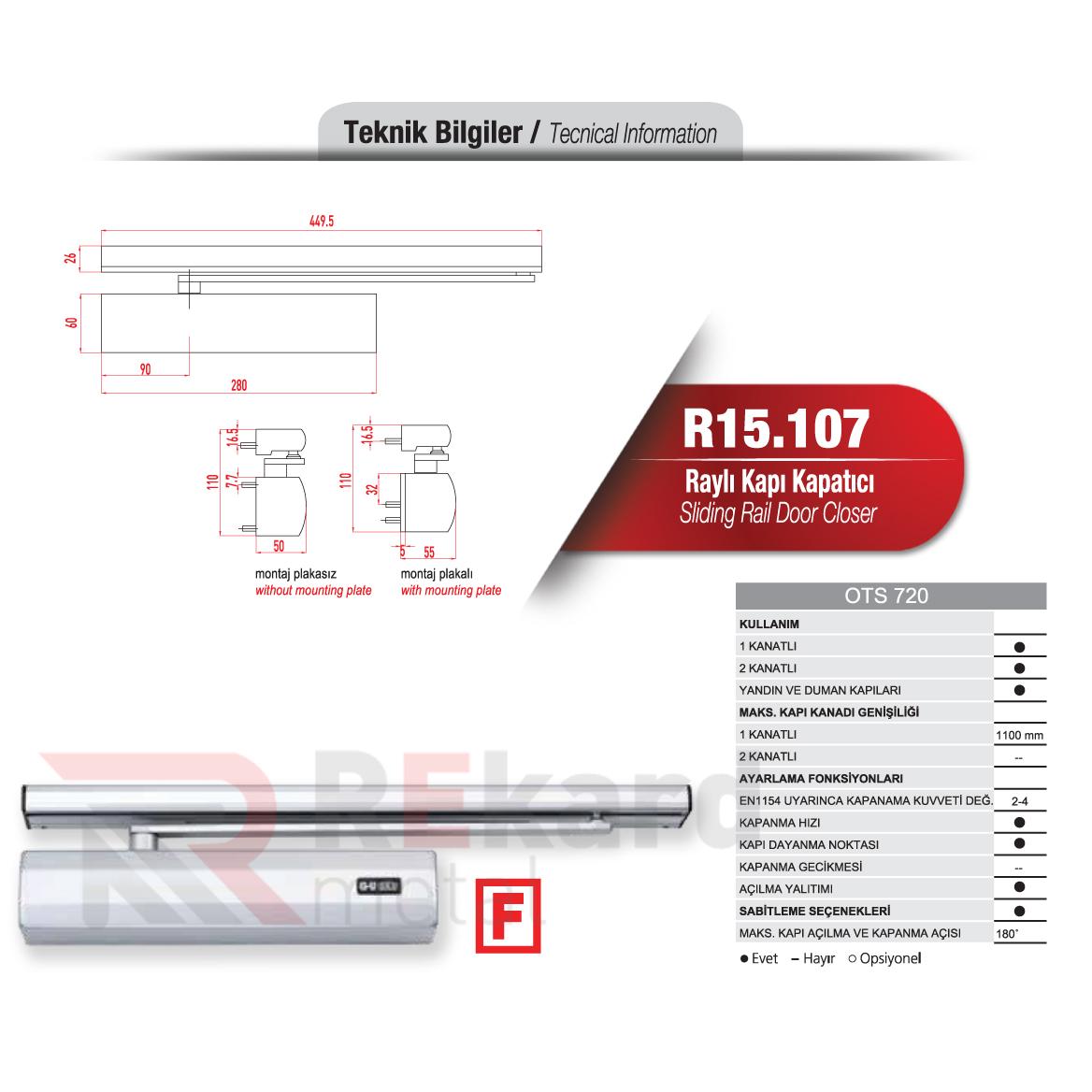 Rekard Metal | R15.107 Raylı Kapı Kapatıcı