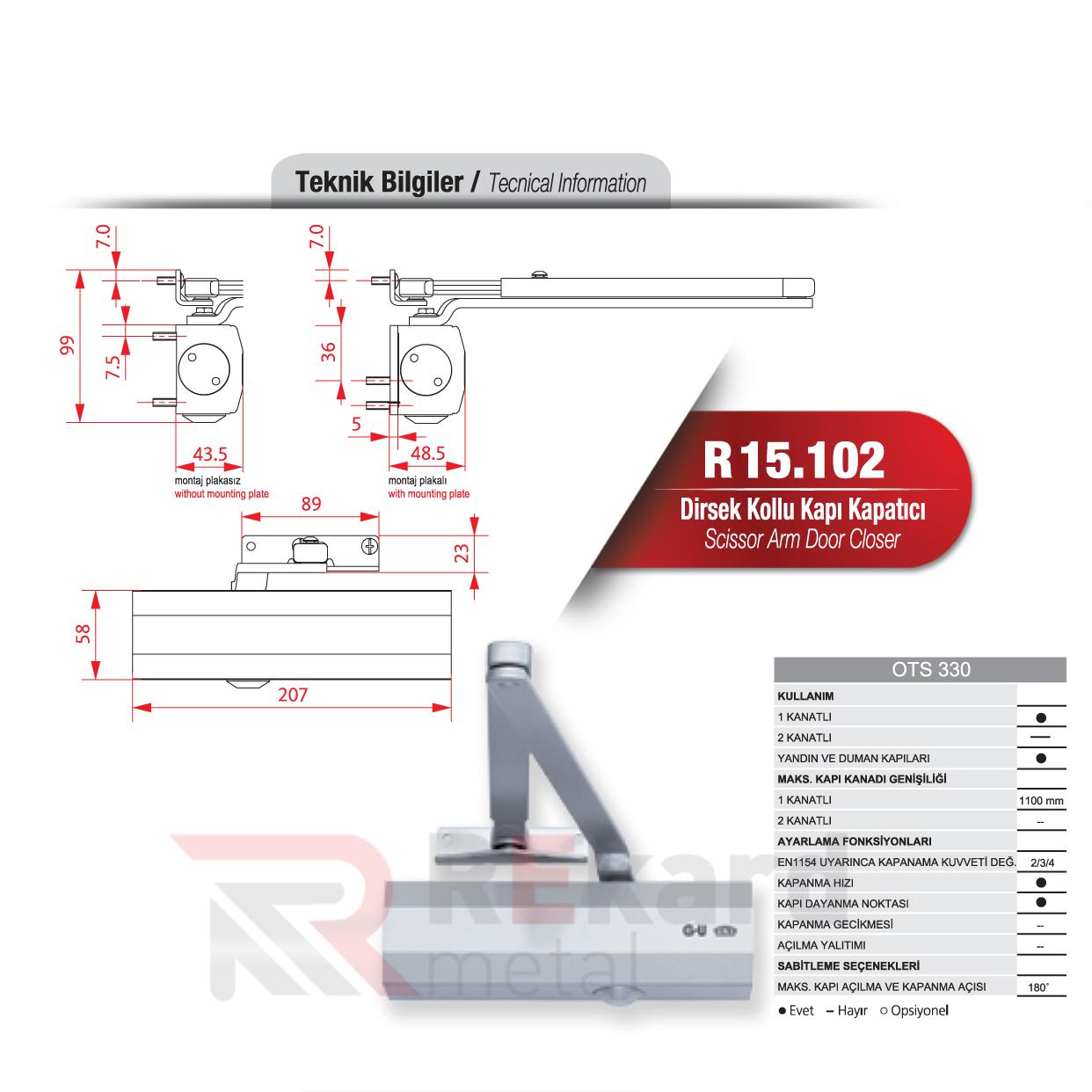 Rekard Metal | R15.102 Dirsek Kollu Kapatıcı