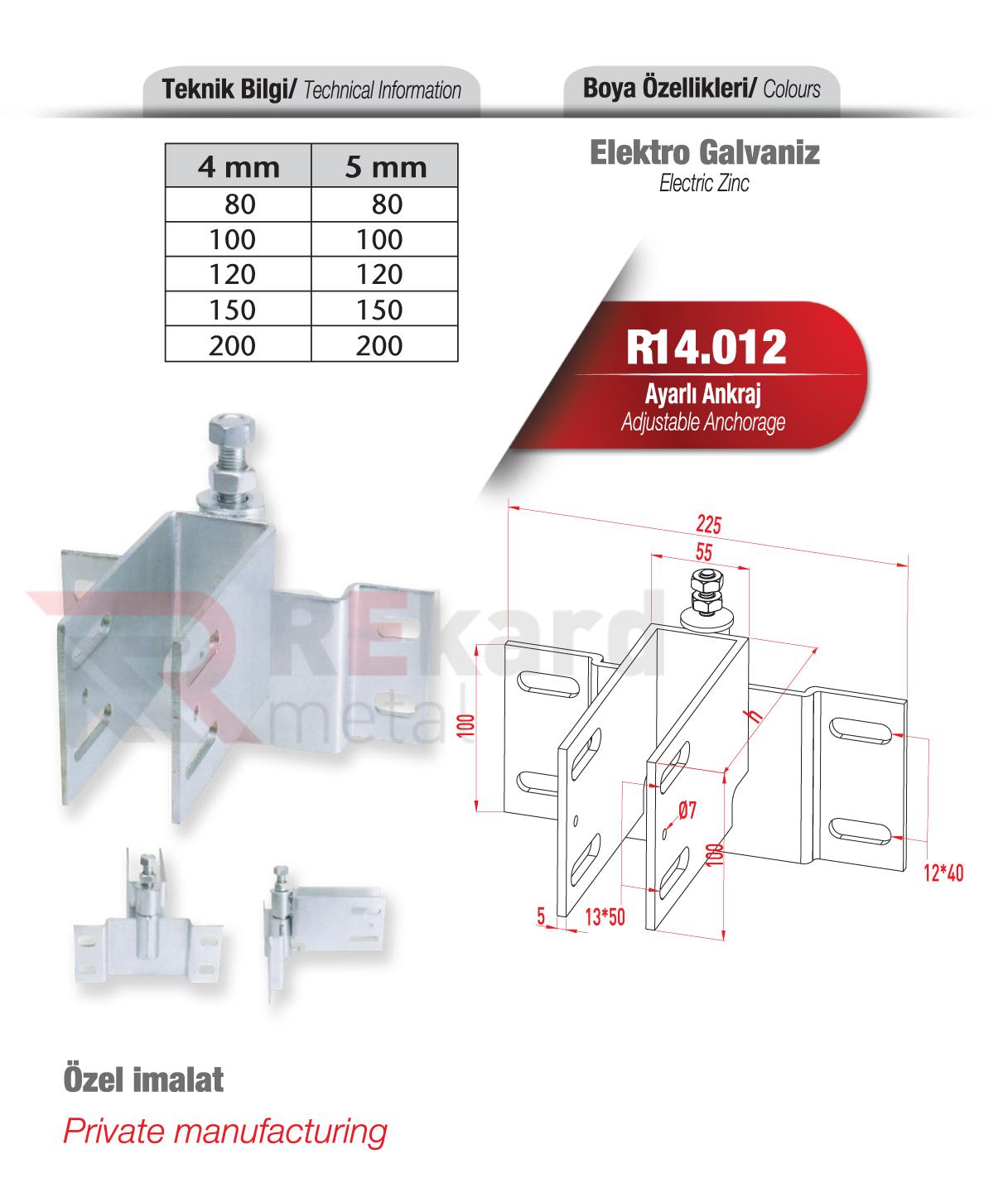 Rekard Metal | R14.012 Ayarlı Ankraj