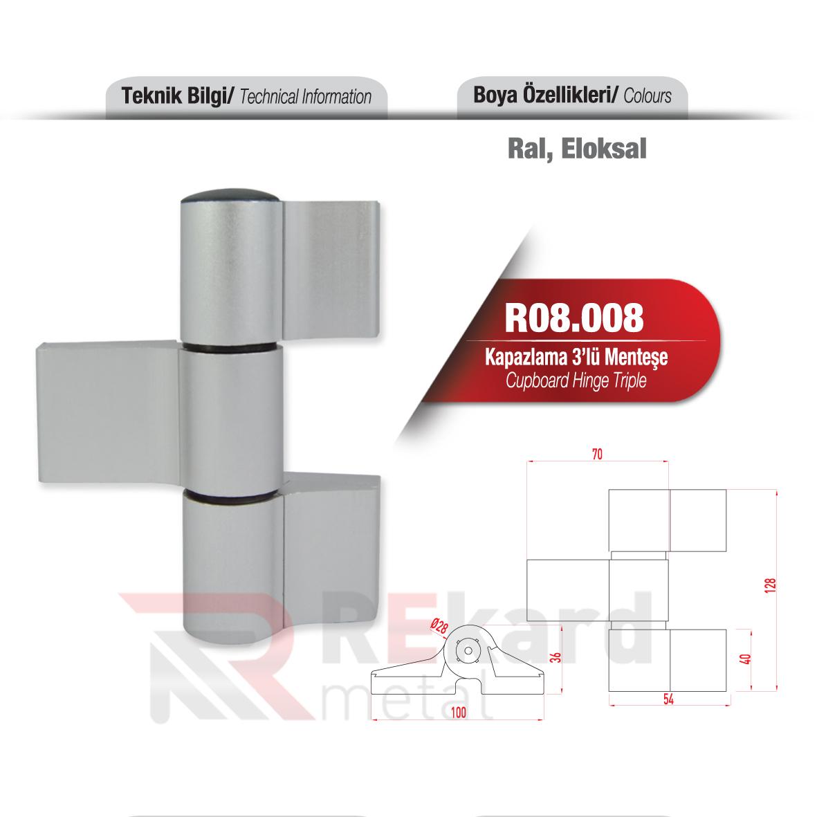 Rekard Metal | R08.008 Kapazlama 3'lü Menteşe