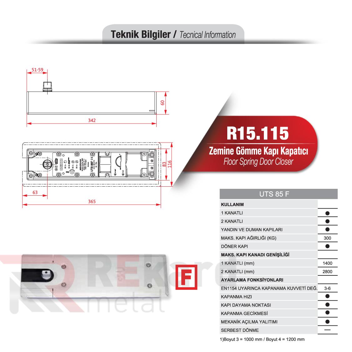Rekard Metal | R15.115 Zemine Gömme Kapı Kapatıcı