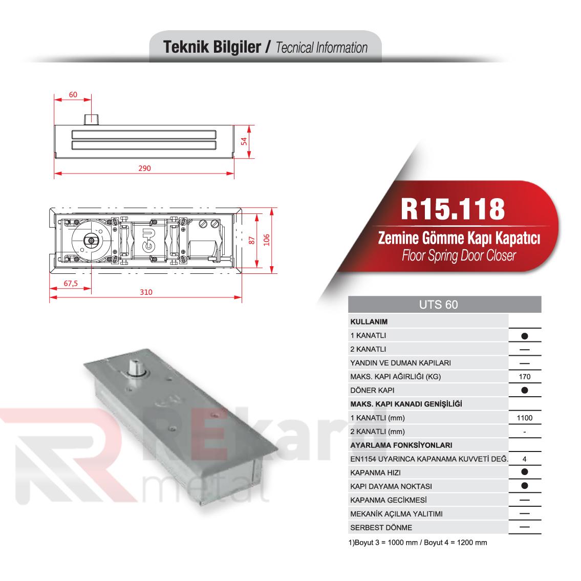 Rekard Metal | R15.118 Zemine Gömme Kapı Kapatıcı