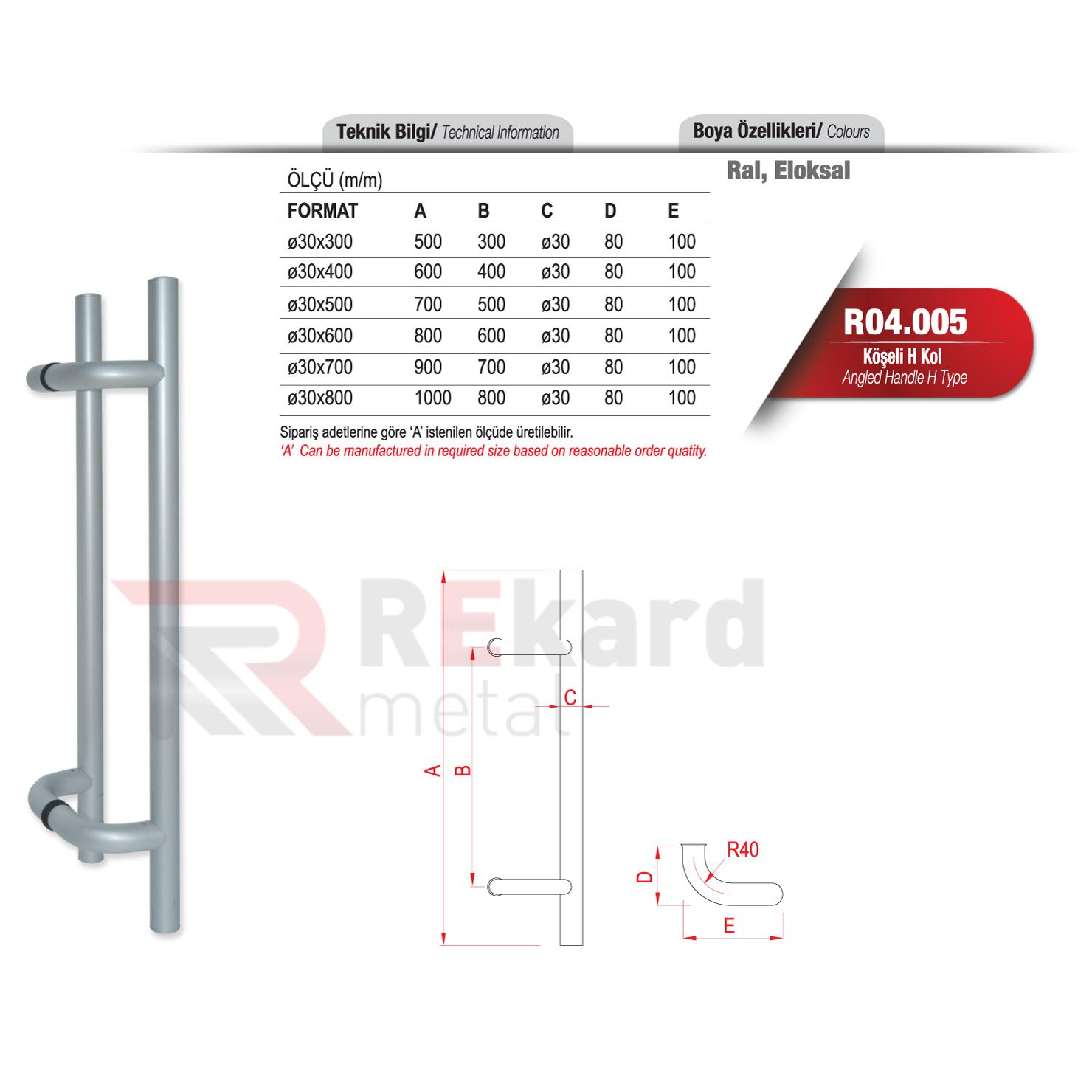 Rekard Metal | R04.005 Köşeli H Kol